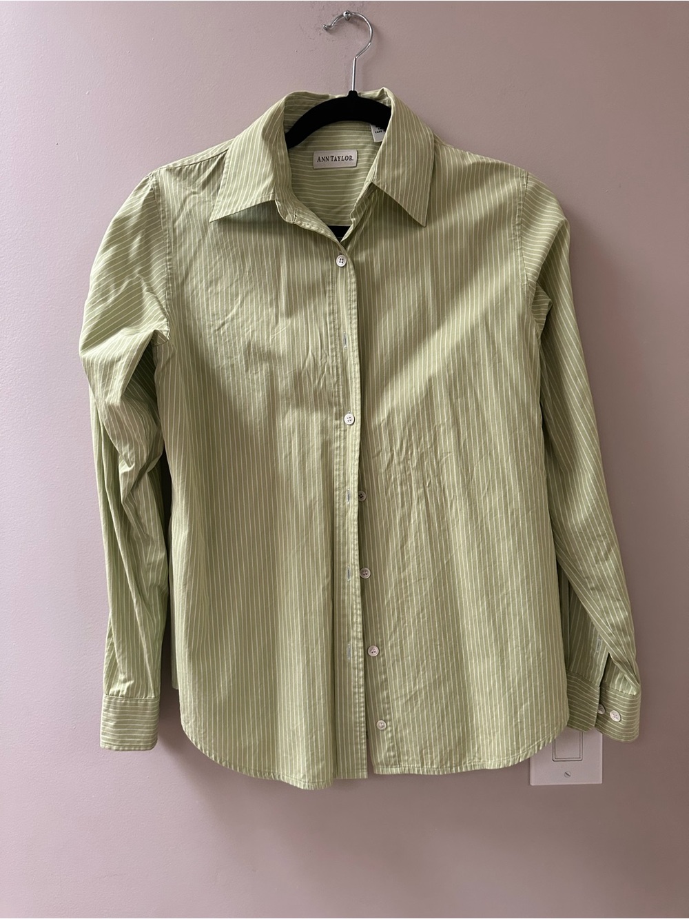 Ann Taylor Pale Green Pinstripe Button-Down Shirt